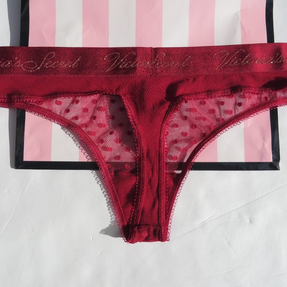 Victoria's Secret Panties Stretch Cotton Logo Thong Medium NEW Red NWT Lace - Picture 7 of 8